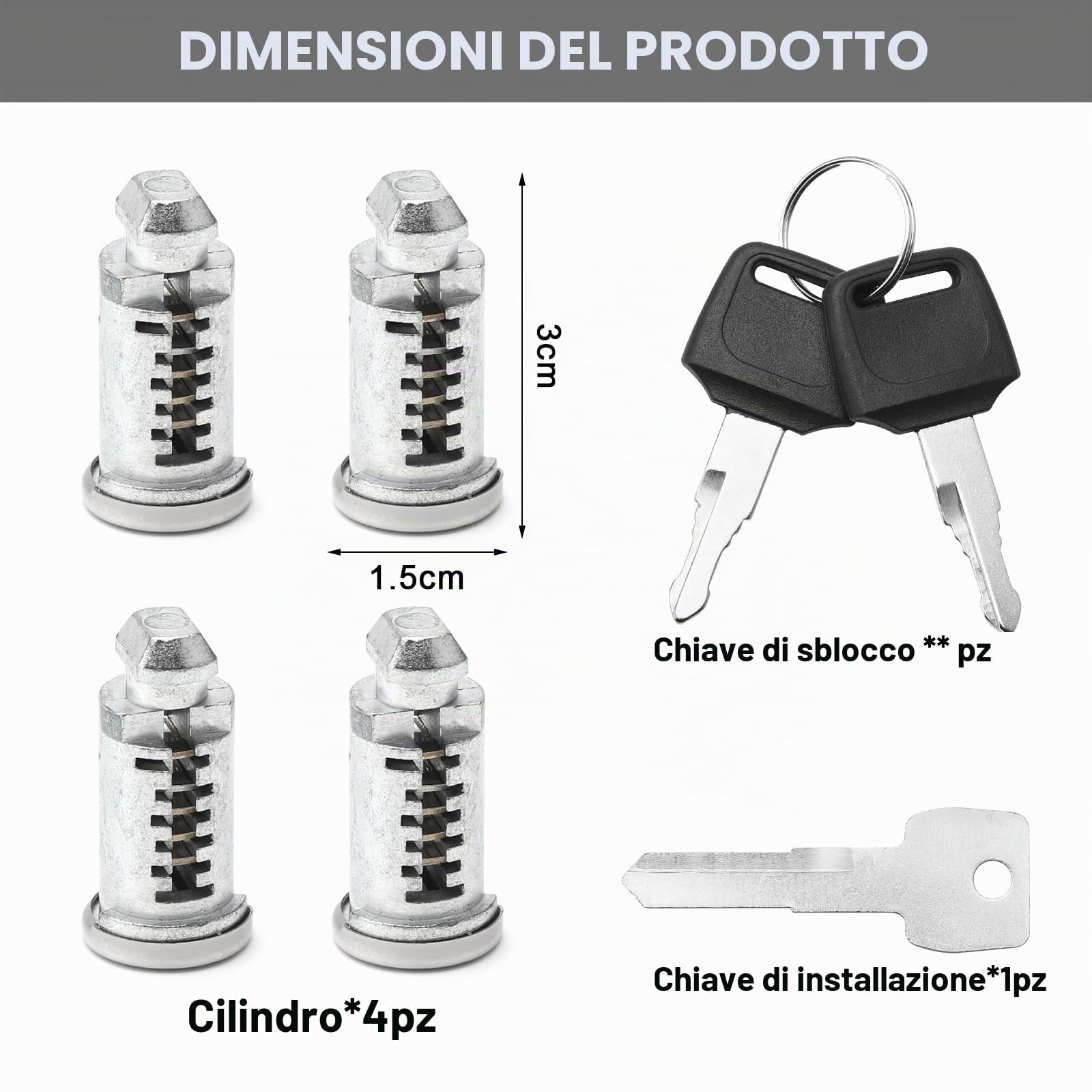 Anelli di Bloccaggio Thule 4 Pezzi Serratura di Sicurezza con 2 Chiavi Accessori - Miniatura 3