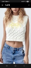 LKNU ZARA Women Jacquard Space Invaders Taito Sweater Knit Short Vest SZ L 