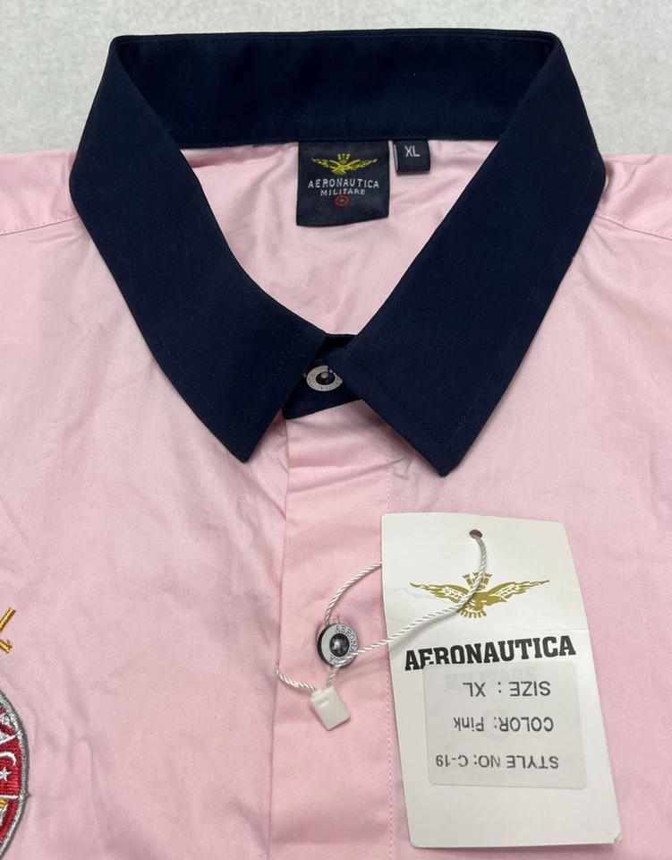 Aeronautica Militare Pink Short Sleeve Button Up Shirt XL (SEE MEASUREMENTS) - Image 2 of 4