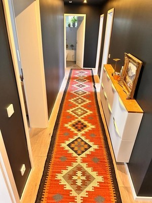 Handgefertigter Kelim Läufer Teppich  Wolle & Jute 615cm