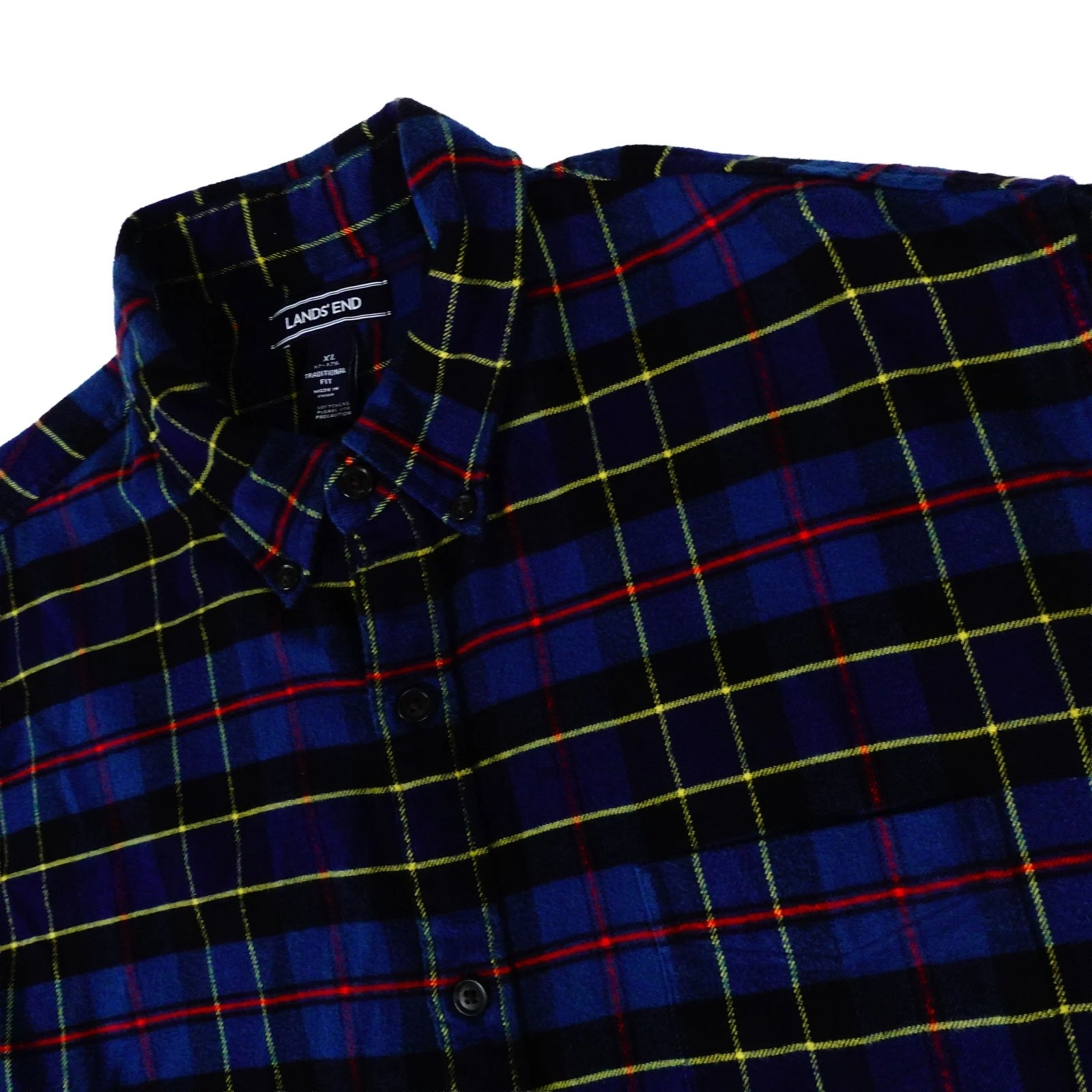 Lands End Plaid Outdoor Hiking Flannel Shirt Blue Traditional Fit 17 17.5 XL