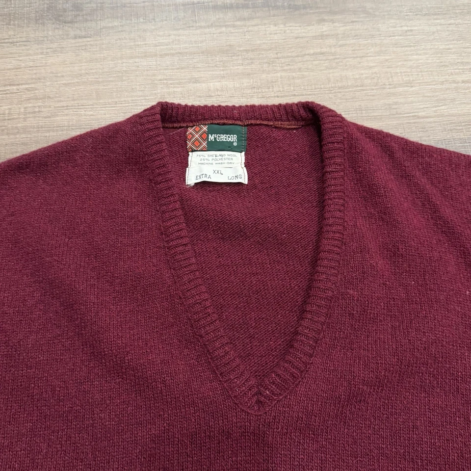 Chaleco Suéter McGregor De Colección 75% Lana Shetland Tejido Rojo Borgoña Para Hombres 2XLT Foto 2 de 4