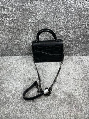 Zara Bags Womens Mini Black Crocodile Leather Top Handle Chain