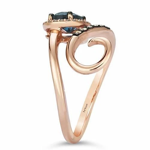 LeVian 14K Rose Gold with Blue Topaz White/Chocolate Diamond Fashion Ring Size 7 - Image 3 of 4