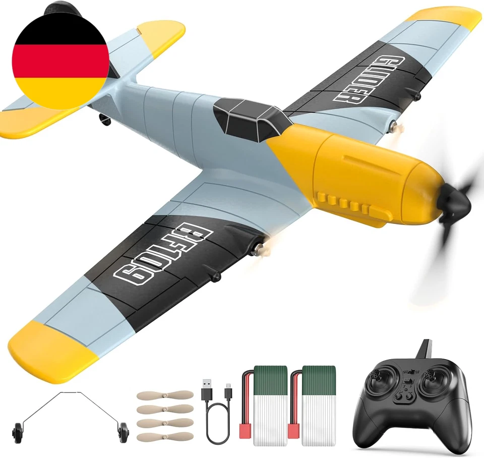 DEERC RC Flugzeug Messerschmitt Bf 109, 2,4 Ghz Ferngesteuertes Flugzeug 6-Achse