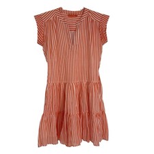 Oliphant Mini dress Size XS Orange White Striped Beach Tuckernuck Tiered V-neck