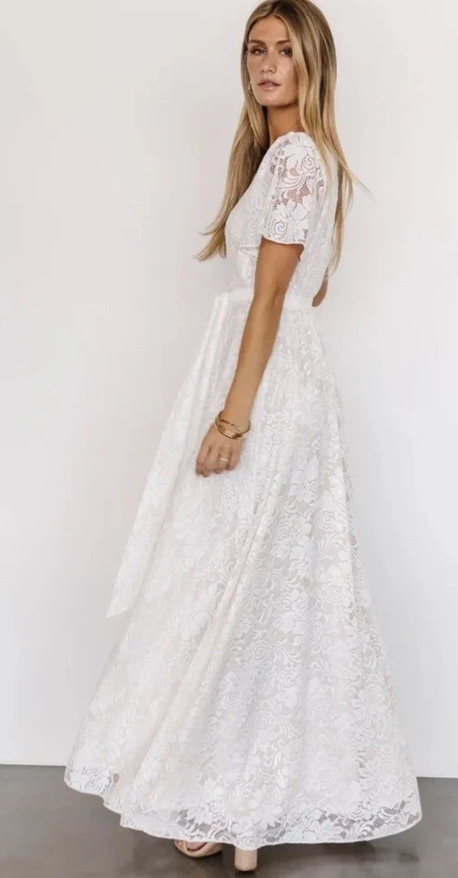 OFF WHITE Maxi abito in pizzo Baltic Born Claudia bianco sporco grande nuovo con etichetta