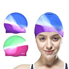 Silicone Swim Caps, 2 Pack Durable Comfortable Adult Swimming Cap Elastomeric...