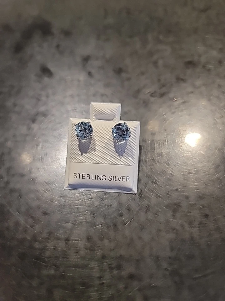 Pendientes de plata 925 diamantes simulados roca azul para mujer Foto 2 de 3