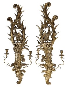 Pair of Vintage Italian Gold Gilt Hand Carved Sconces, 46″H, PA6793JH