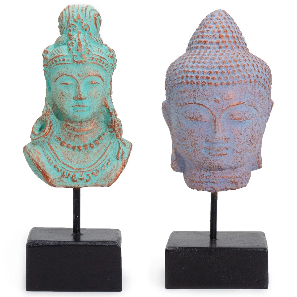 Buddha Kopf Java Princess Skulptur Figur Deko Grün Blau Antik Stein Keramik - Bild 1 von 1