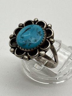Navajo Sterling Silver Turquoise Flower Ring Marked “RMB” Sz. 7.5 5G