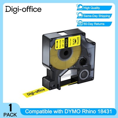 1PK Black on Yellow 18431 3/8'' IND Vinyl Label Tape for Dymo Rhino 5200 4200