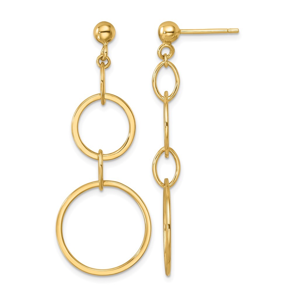 14K Yellow Gold Polished Circle and Oval Link Post Drop & Dangle Earrings