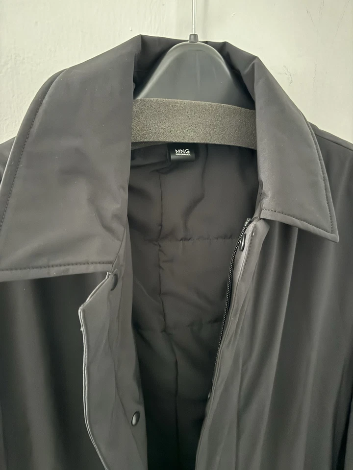 Trench coat masculino MANGO preto pequeno acolchoado tamanho grande à prova de vento e resistente à água - Imagem 3 de 4
