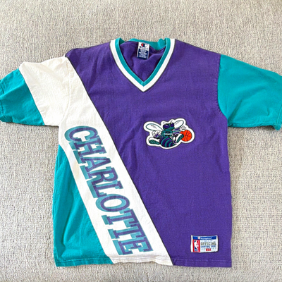 #ad Champion Charlotte Hornets NBA Shooting Shirt V Neck Purple Teal White Size M $35.00