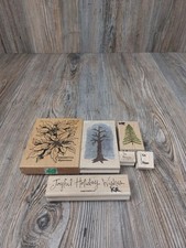Set of 6 Christmas Rubber Stamps &ndash; Greetings, Cursive, Trees, Flowers