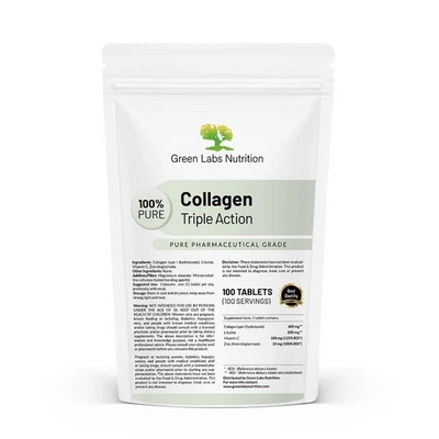 GREEN LABS NUTRITION Hydrolysiertes Kollagen mit Lysin, Zink & Vitamin C – Für Haut, Haare, Nägel