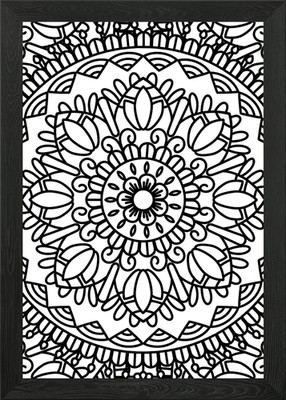 BW Floral Mandala Patt 02 gerahmtes Wandbild Poster Leinwanddruck Bild