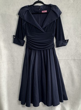 ELIZA J New York Women Portrait Collar Ruched A Line Fit Flare Dress Sz 12 Blue