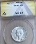 1937 Washington Silver Quarter ANACS MS64 25C