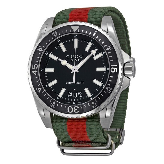 GUCCI YA136206 Dive Black Dial Red and Green Nylon Men's Watch