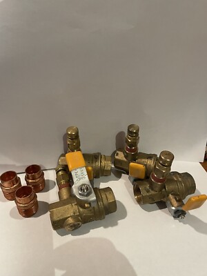 4 - NOS? Hays Brass 1/2  Italy 3 Way Shut-Off Ball Valves + Copper Inserts