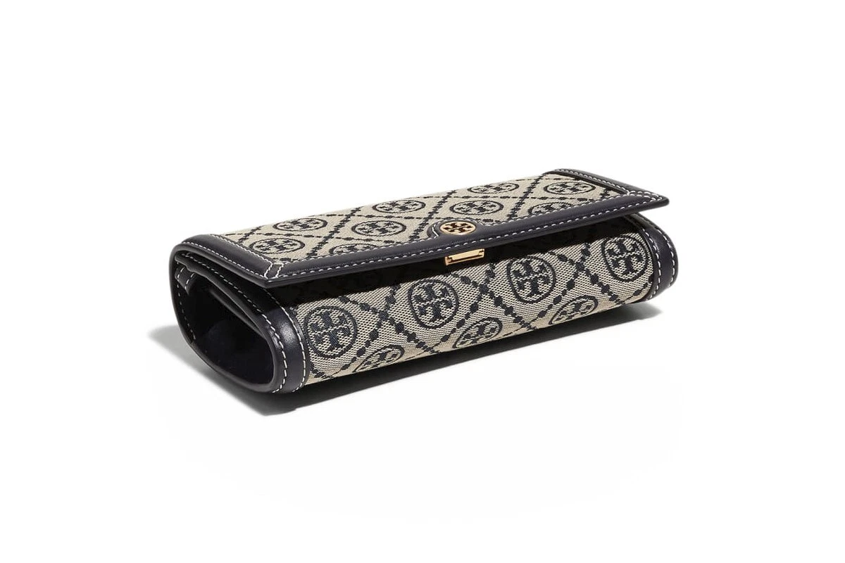 Nuovo portafoglio jacquard monogramma Tory Burch T tracolla pochette 135846 $348