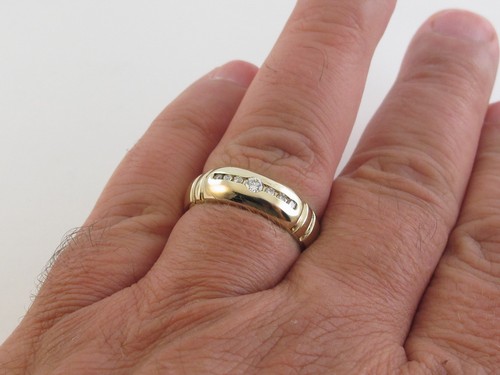 Fede nuziale uomo in oro giallo 14 kt con diamanti misura 10 - Foto 3 di 7