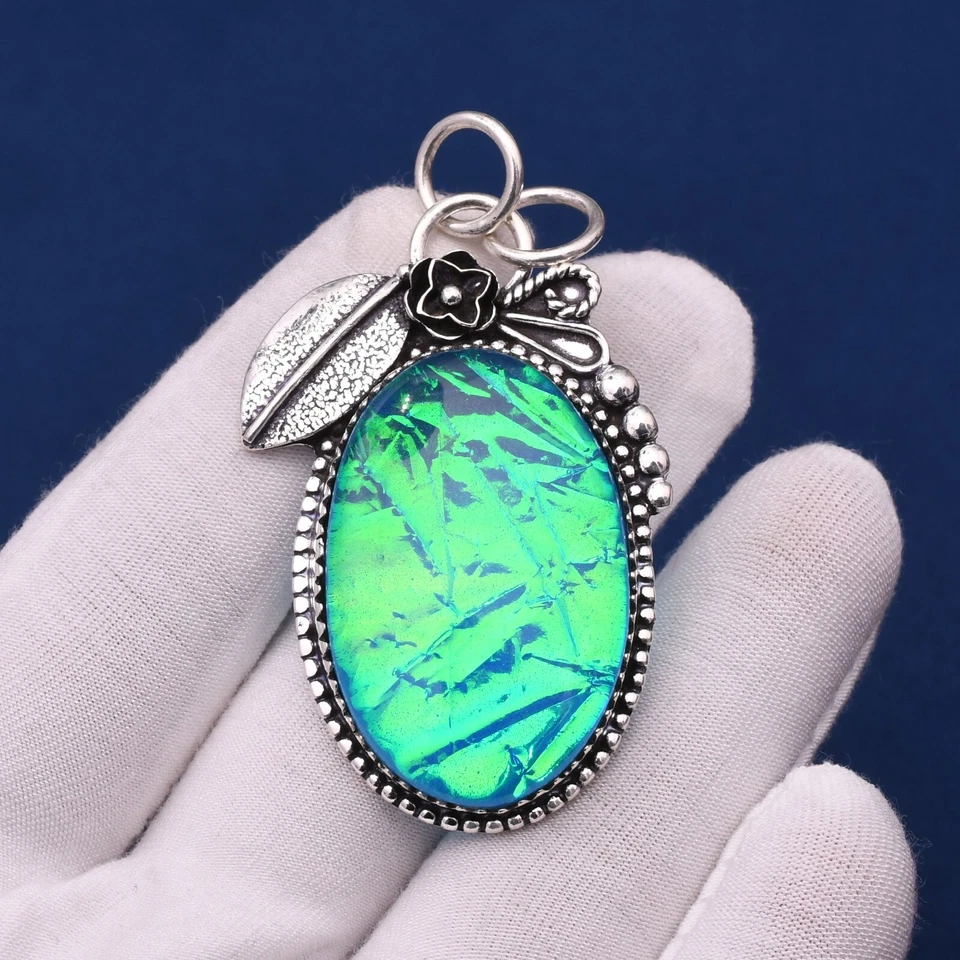 Triplet Fire Opal Gemstone Handmade 925 Sterling Silver Jewelry Pendant 1.89" - Image 2 of 4