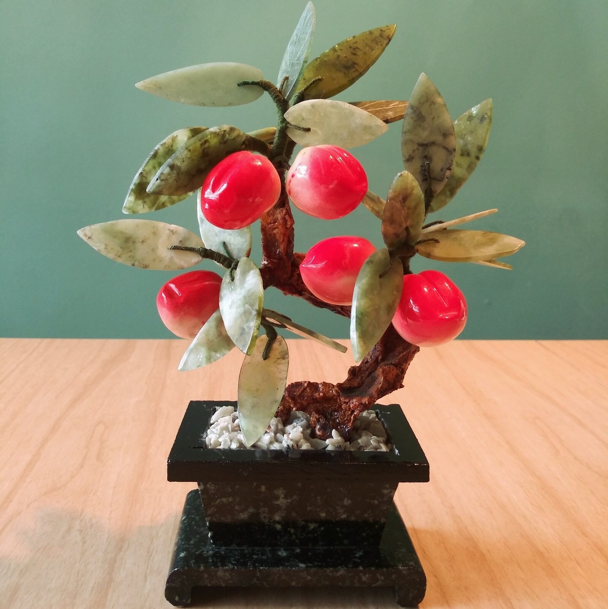 Jade Bonsai Tree with Stone Peach Fruit Vintage Sculpture | eBay