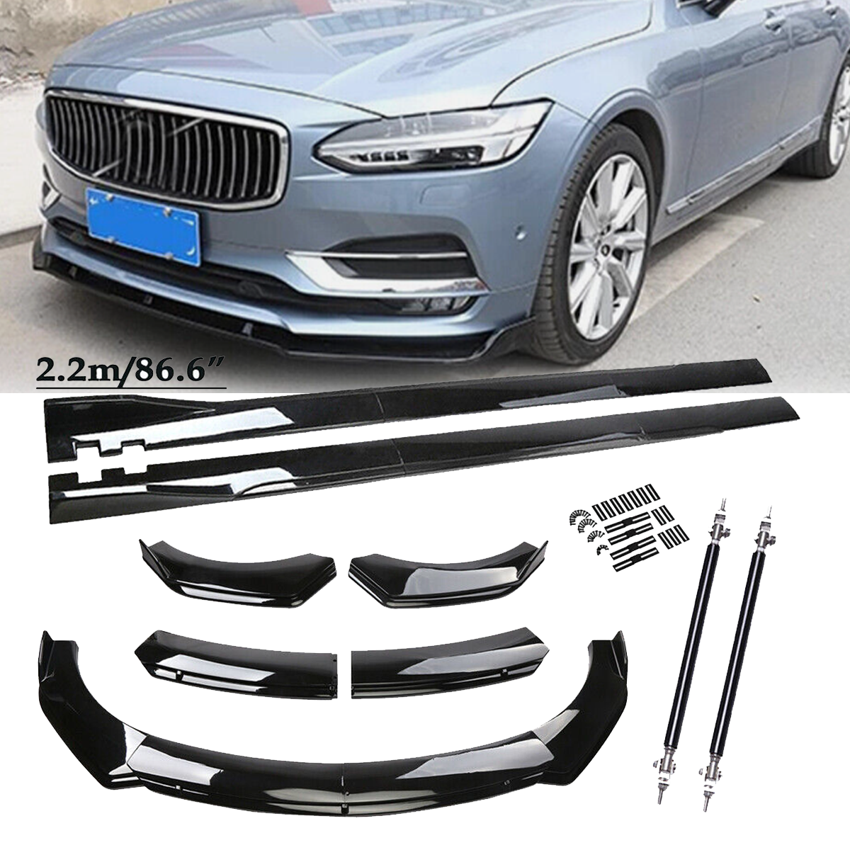 For Volvo S40 S70 S80 S90 Front Bumper Lip Splitter Spoiler Body Kit Gloss Black