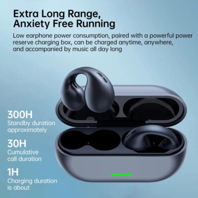 T75 TWS Wireless Bone Conduction Earbuds Bluetooth 5.3 Headphones with Clip-On