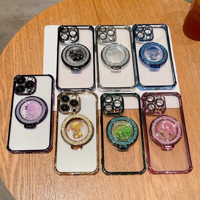 10pcs/lot Electroplated Transparent Anti Drop Quicksand Bracket Case For iPhone