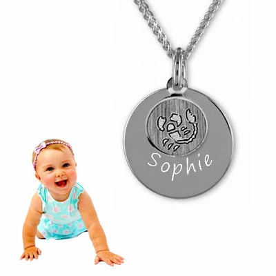 SILBERPOINT Taufkette,Kinderkette,Gravur Platte mit pers. Sternzeichen ,Silber925- & Kette