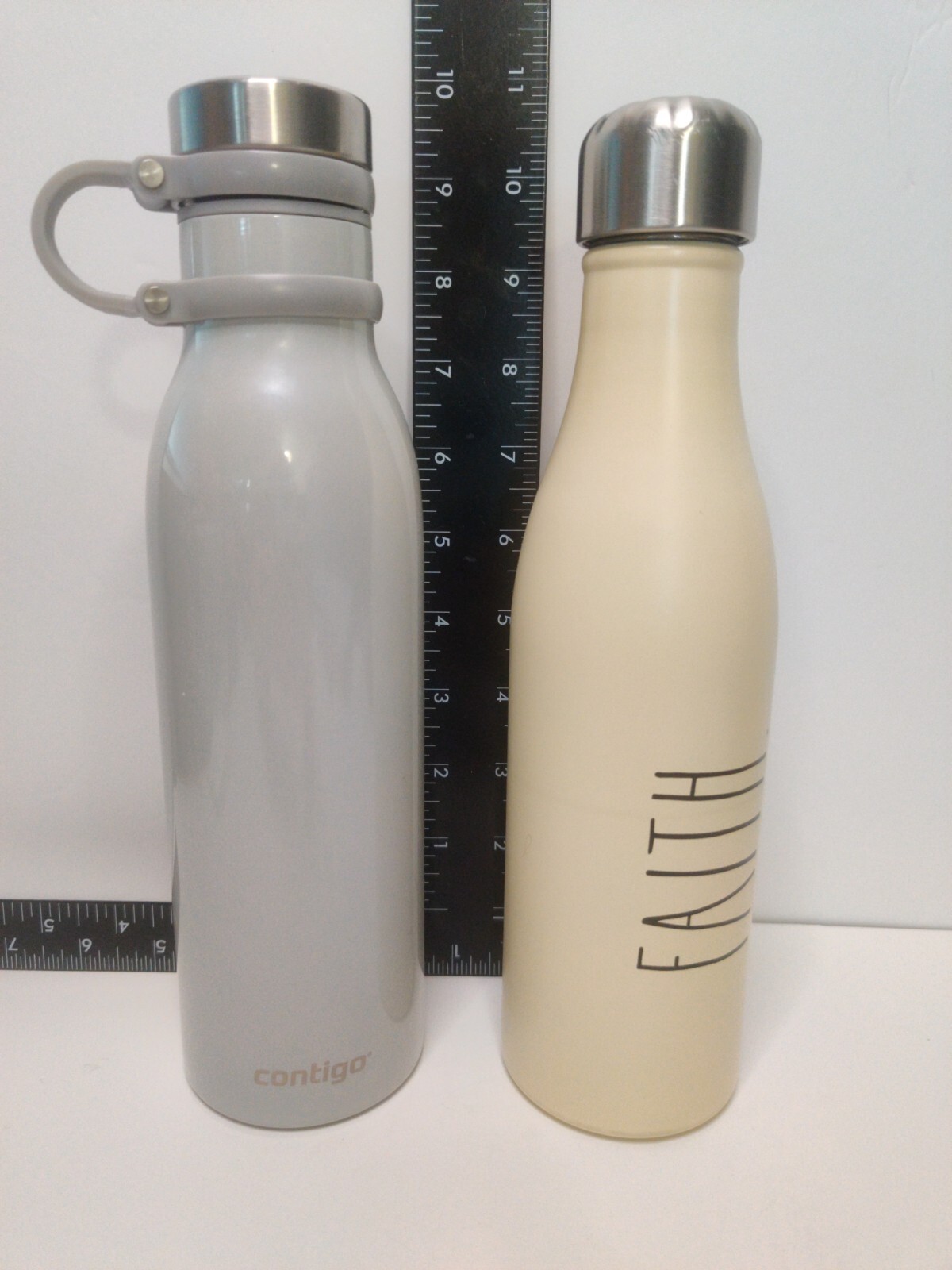Stainless Steel Water Bottles Contigo Iridescent Gray & Rea Dunn "Faith" Beige 