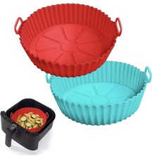 2 Pack Air Fryer Silicone Liners Pot for 3 to 5 QT, Air Fryer Silicone Blue-Red