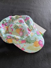 Losan Spain NWT Blue/Pink Floral Viscose Visor Tie Back Sun Hat-6-12 Mos