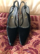 NEW PRADA GREEN VELVET POINTED SLINGBACK WEDGE SHOES SIZE 35 MADE IN ITALY