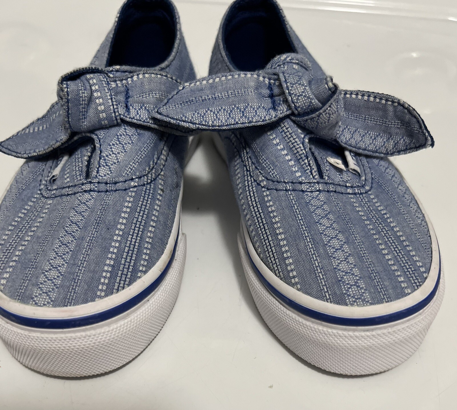 VANS Girls Blue White Textile Loafers Size US 11 Casual Comfortable Shoes-image