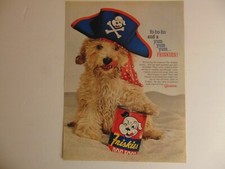 1960 FRISKIES ENLATADO PERRO COMIDA LINDO PERRO PIRATA anuncio impreso