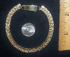 50 MILS 24KT GOLD-PLATE 6MM GOLD NUGGET DESIGN 7" BRACELET W/FLAT HOOK&BAR CLASP