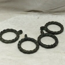 4 Vintage Solid Cast Brass Curtain Hooks Round