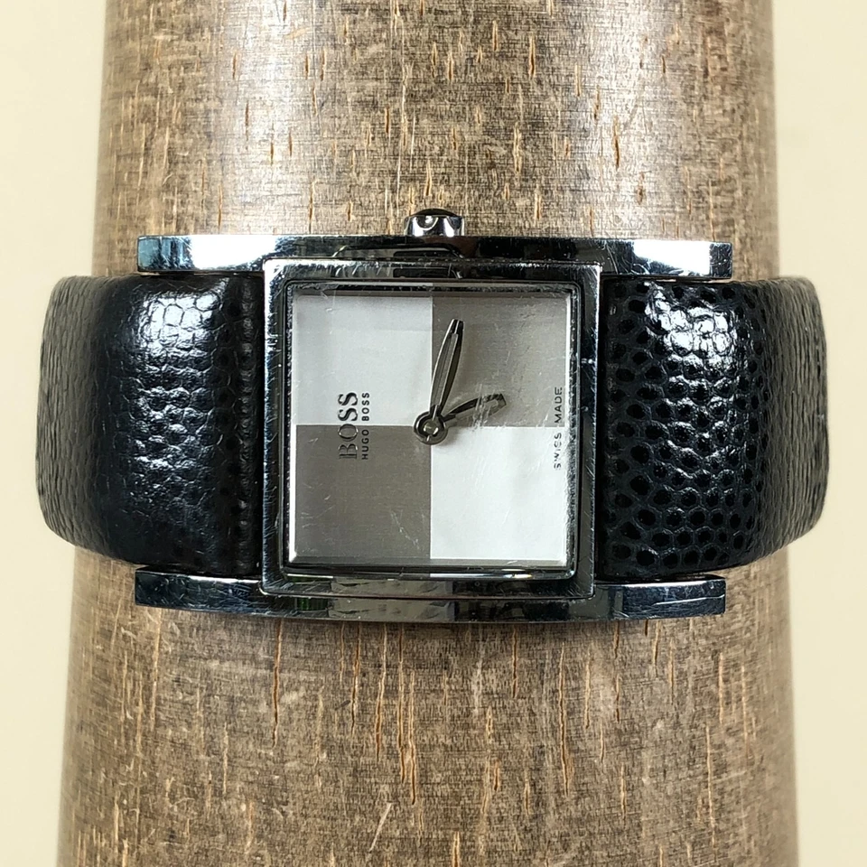 Hugo Boss Mujer 3388 Negro Cuero Cuadrado 23mm Cuarzo Analógico Reloj 6 1/2" Foto 2 de 4