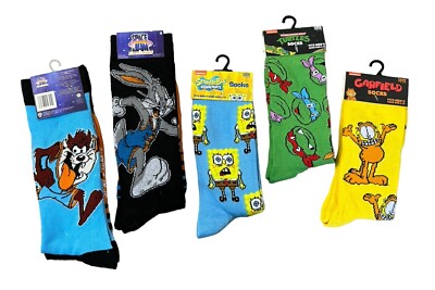 Odd Sox Novelty Crazy Socks Space Jam TMNT Garfield Sponge-bob Mens Sz 6-12 Crew