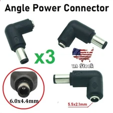 3x DC Power Connector 90 Degree Right Angle 5.5x2.1mm Female to 6.0x4.4mm Male