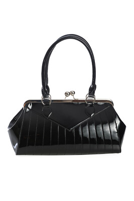 Banned Retro Handtasche Maggie May Schwarz Vintage Henkeltasche Lack Tasche 50s