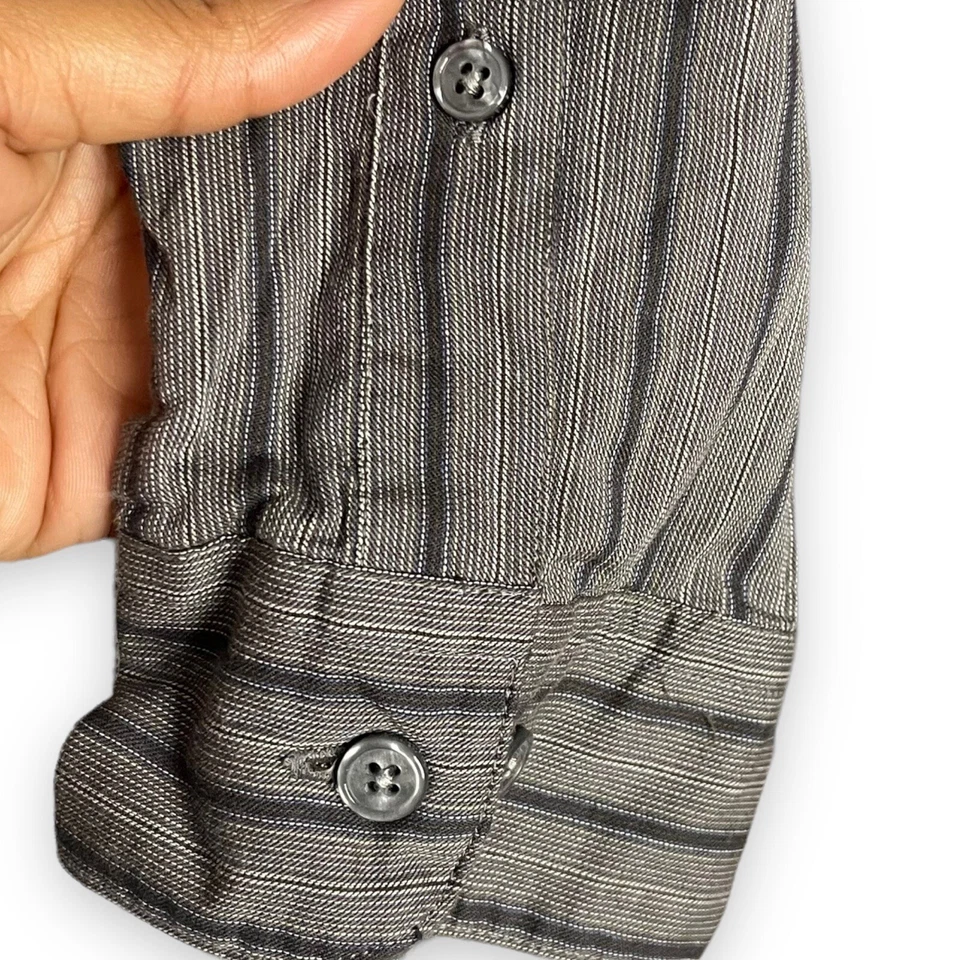 Camisa Perry Ellis Para Hombres Gris Informal Con Botones Talla XL Rayas Mezcla Lana Bolsillo Foto 4 de 4