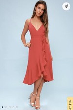 Lulu's Dress XS Berry Pink Wrap Midi Ruffled Party Dress