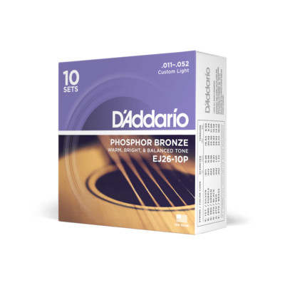 D'Addario EJ26-10P Pro Pack Phosphor Bronze, Custom Light, 11-52,10 Sets in 1 Box